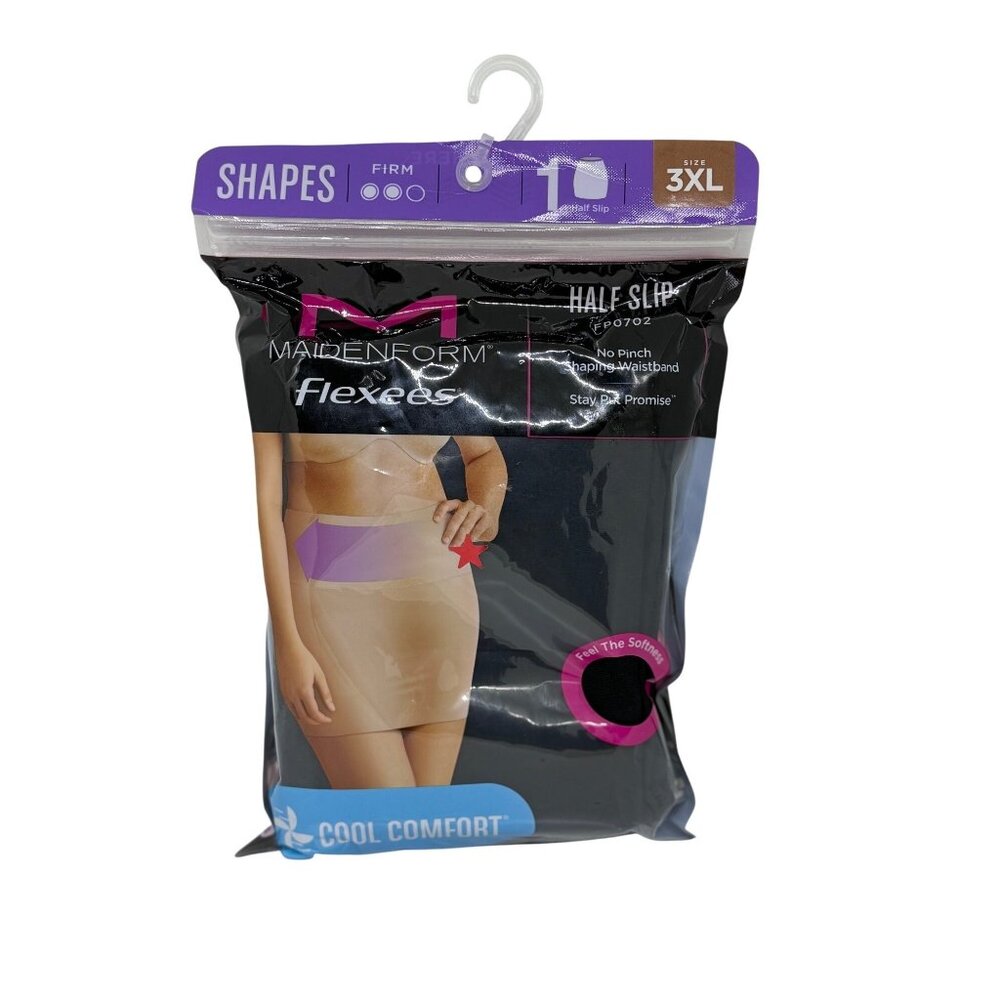 NWT Maidenform Flexees Half Slip FP0702 3XL Black Firm Control Shaping Waistband
